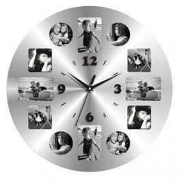 שעון קיר מתכת עגול תמונות בגימור מראה
