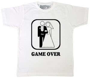חולצת טי שירט לחתונה בצבע לבן עם הדפס Game Over