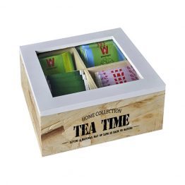 “TEA TIME” מארז עץ טבעי לתה 4 תאים